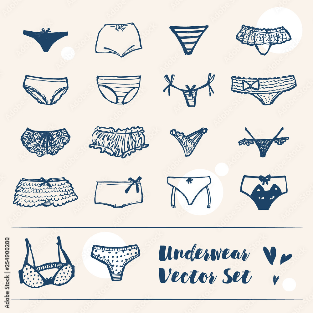 Panties underwear sketch vector isolated set Panties underwear sketch vector isolated set