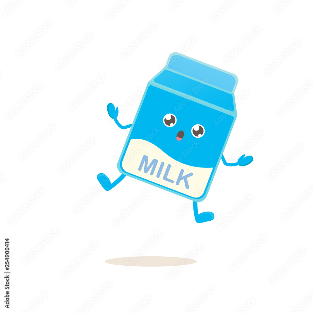 funny cartoon cute smiling milk carton character isolated on white  background. Kids food flat funky character Stock Vector | Adobe Stock
