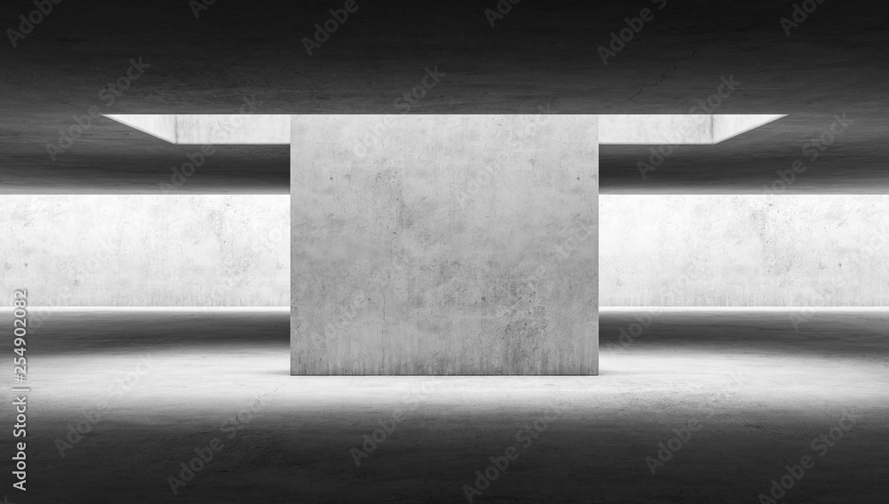 Elegant clear concrete floor and large blank wall with nature light. Interior concept background. Modern urban style. 3D rendering. - obrazy, fototapety, plakaty 