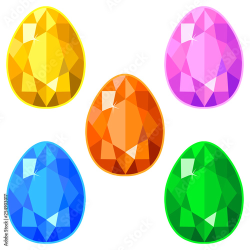 Low poly colorful eggs isolated on white background. Vector illustration, EPS 10.