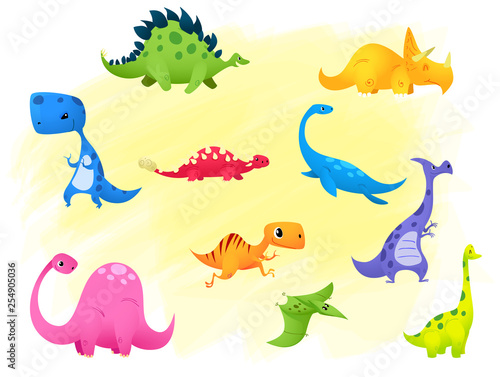 Set Jurassic reptile vector illustration cartoon dinosaur.