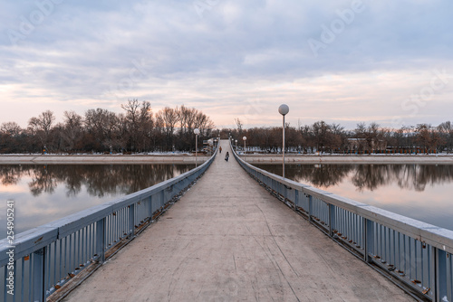 Suspension bridge over rowing channel in Plovdiv city, Bulgaria, Europe  © Petar