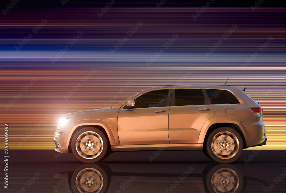 3D rendering of a motion panning of an SUV