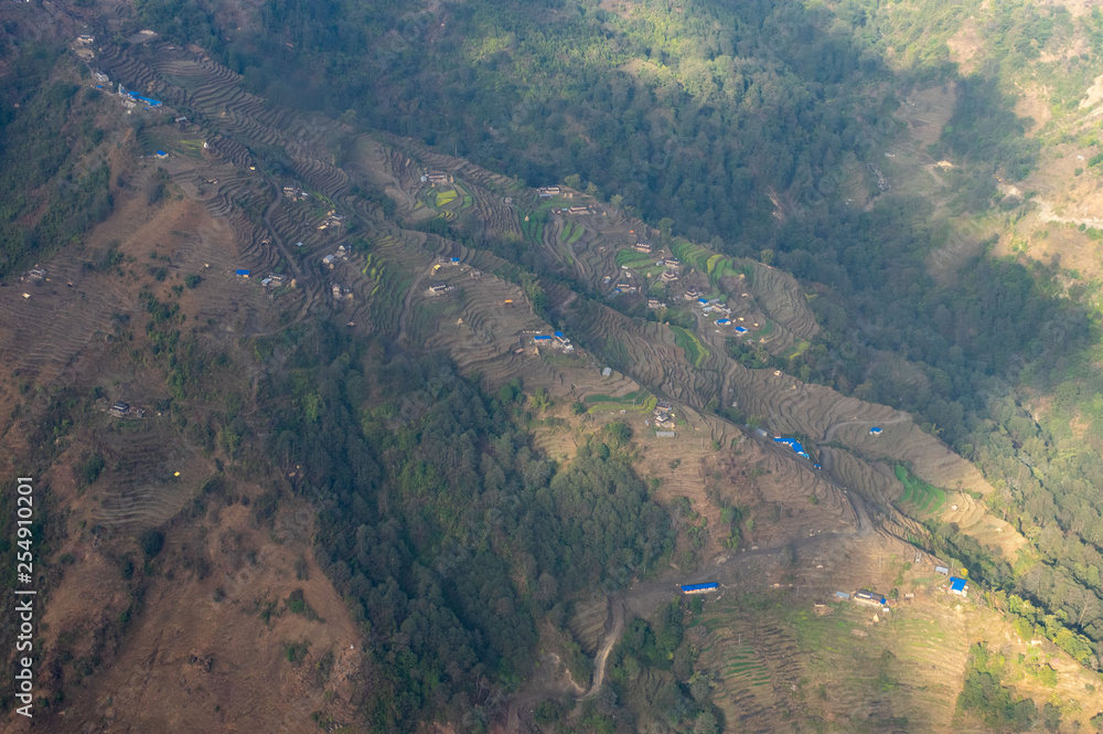 Beautifully Terraced Hillsides Aerial View