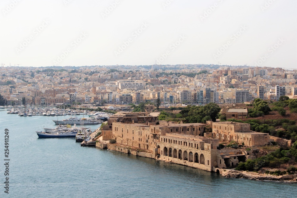 Magnificent view of several cities on the coast of the island of Malta.