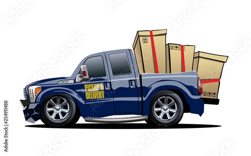 Cartoon delivery or cargo pickup truck isolated on white background