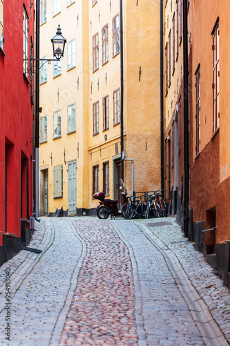 bicycle on old street in Stockholm  Sweden
