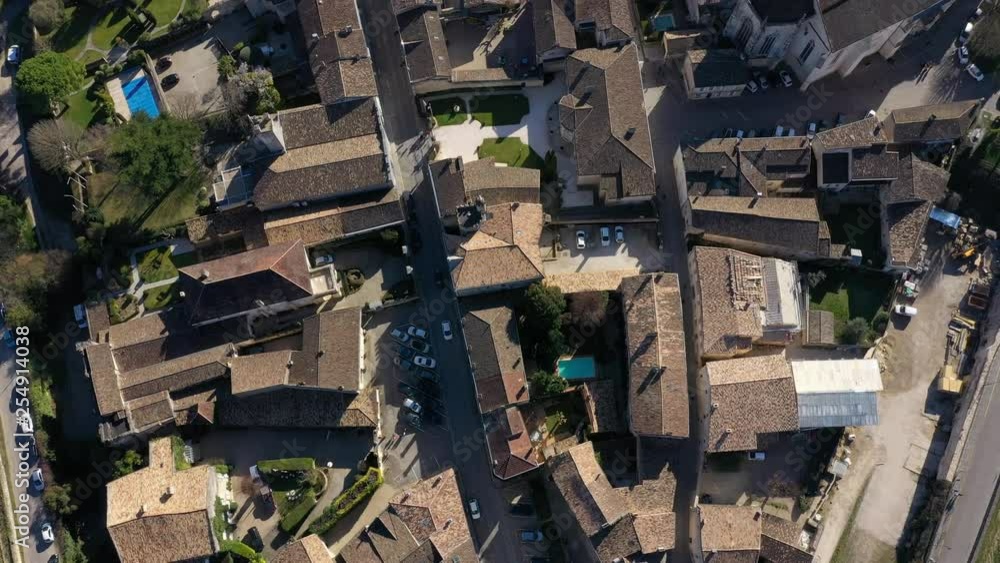 drone flies over the rooftops of Saint-Émilion and gives a nice view of the historic buildings of this small idyllic town in france drone flies over the rooftops of Saint-Émilion and gives a nice view of the historic buildings of this small idyllic town in france