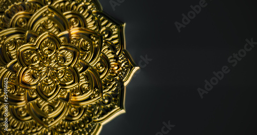 3D render, golden mandala on background. Elegant design background.