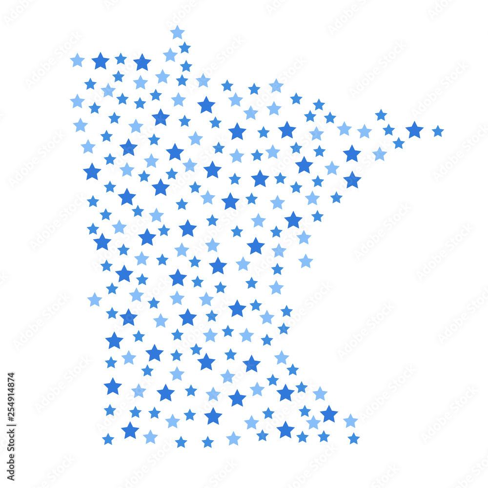 Minnesota, U.S. state map background with blue stars of different sizes vector illustration eps Minnesota, U.S. state map background with blue stars of different sizes vector illustration eps