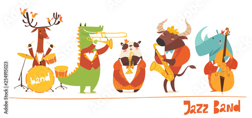 Funny animals musicians vector characters. Jazz music