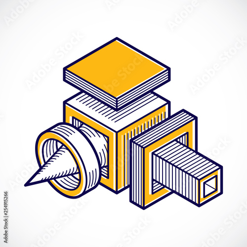 Engineering three-dimensional construction, abstract vector trigonometric shape.