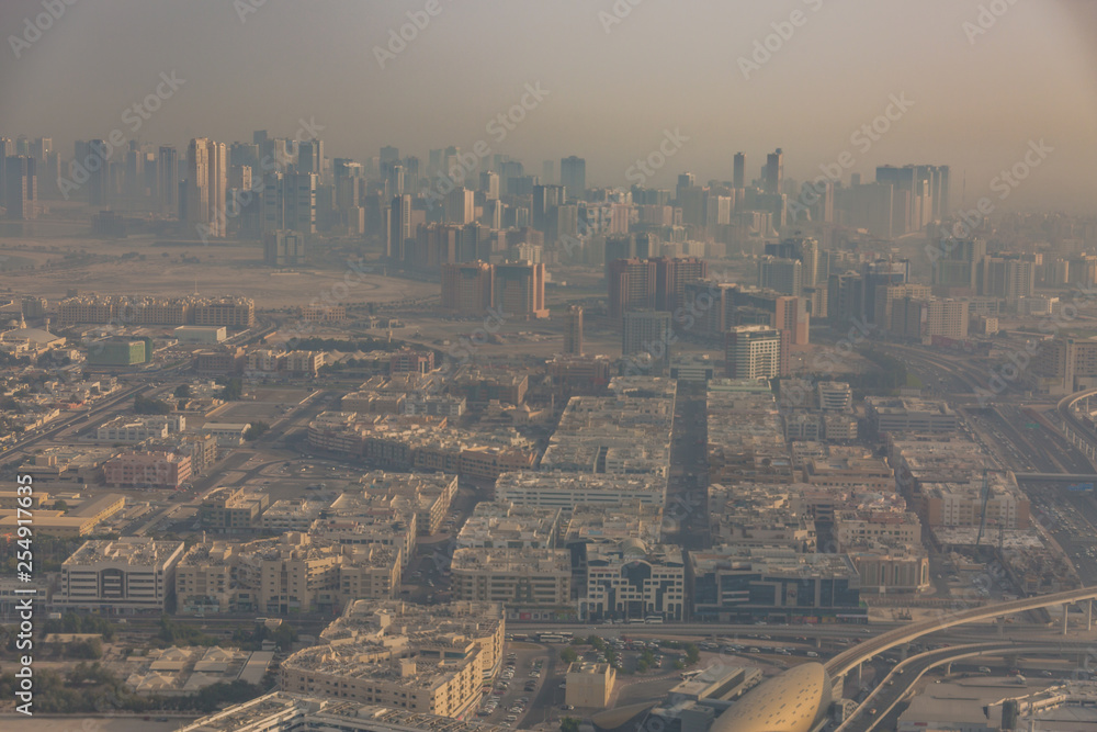 Dubai shrouded in a sandstorm as seen from the air 