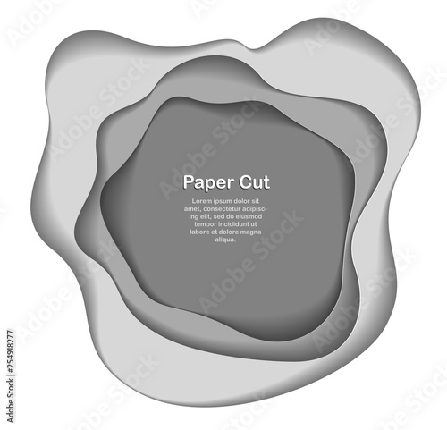 Abstract grey paper cutout curvy shapes layered, vector illustration in paper cut style. layout for business card, presentations, flyers or posters.