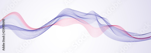 Wave of flowing particles modern relaxing illustration. Round dots vector abstract background. Beautiful wave shaped array of blended points.