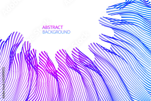 3d particles mesh array, sound wave flowing, transparent tulle textile on wind. Round points vector effect illustration. Blended mesh, calming relaxing wallpaper.