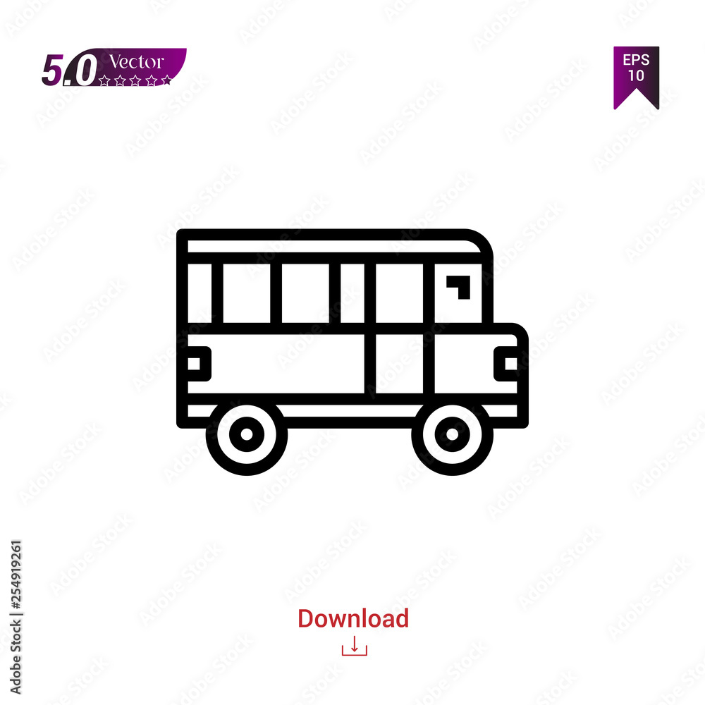 Outline school-bus icon isolated on white background. Best modern. Graphic design, mobile application, beauty icons 2019, user interface. Editable stroke. EPS10 format vector