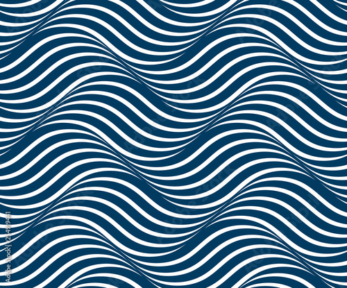 Water waves seamless pattern, vector curve lines abstract repeat tiling background, blue colored rhythmic waves.