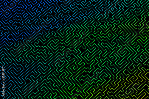 The maze is like an abstract three-dimensional pattern of psychedelic colors. 3D visualization, illustrations. I