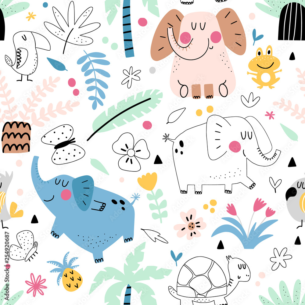 Kids seamless pattern with elephants Kids seamless pattern with elephants