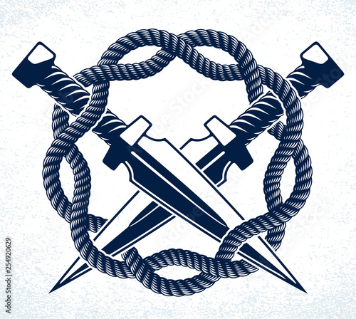 Dagger knives crossed vector criminal gang logo or sign, gangster style theme.