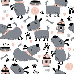 Keuken achterwand Honden patronen Schattige hondjes vrolijk patroon  © rosypatterns