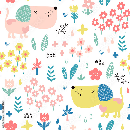 Canvas Print Seamless pattern with cute dogs