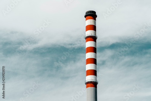 Red And White Chimney Of Power Plant Factory