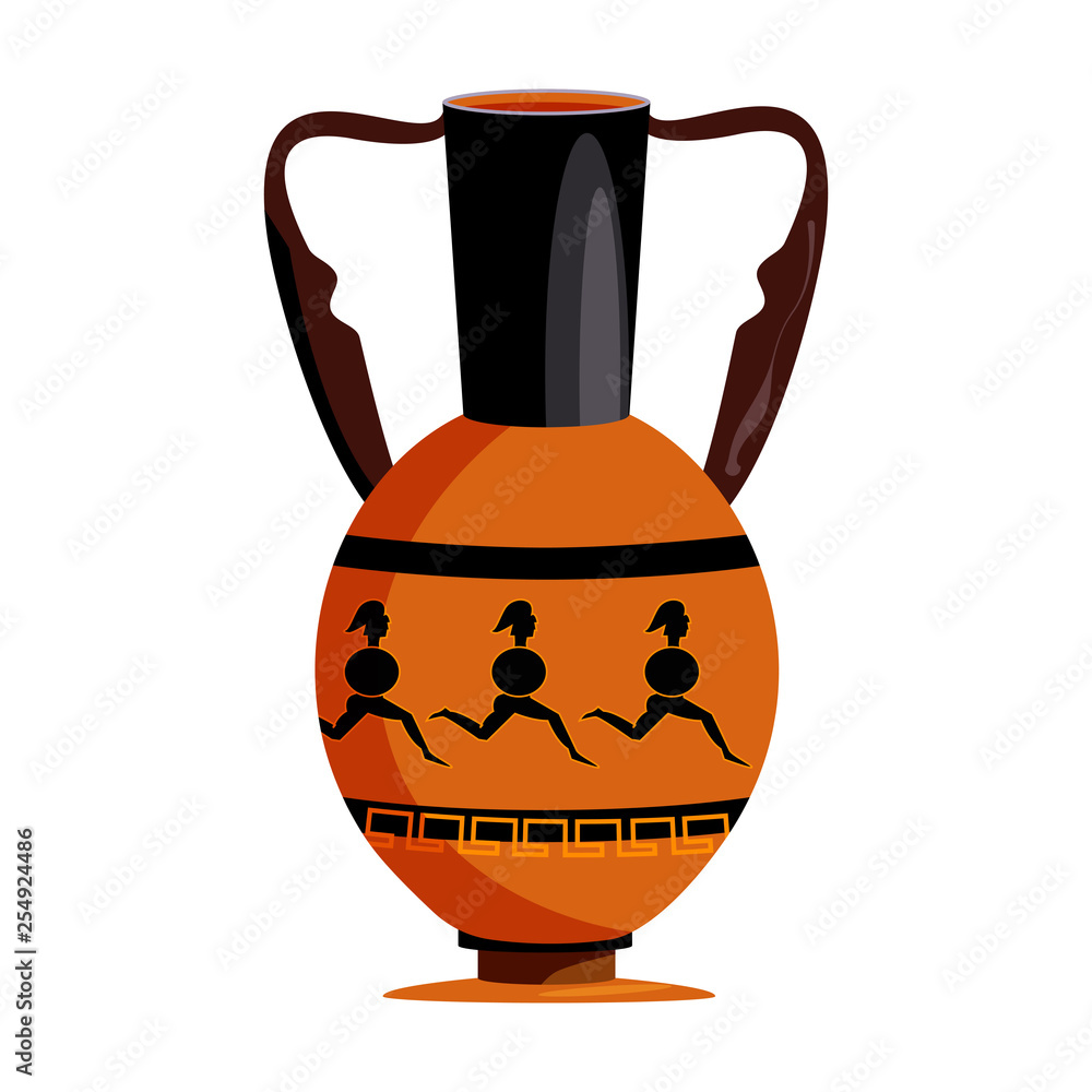 Clay vase with Spartans flat icon. Amphora, jug, antiquity. Greek vases concept. Vector illustration can be used for topics like ancient history, museum, art
