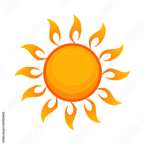 Bright yellow sun flat icon. Warm climate, sunny day, sunlight. Sun concept. Vector illustration can be used for topics like weather, season, meteorology