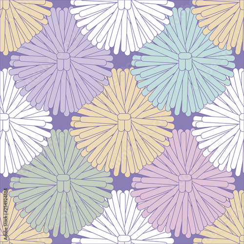 Seamless pattern of cute multi-colored POM-poms