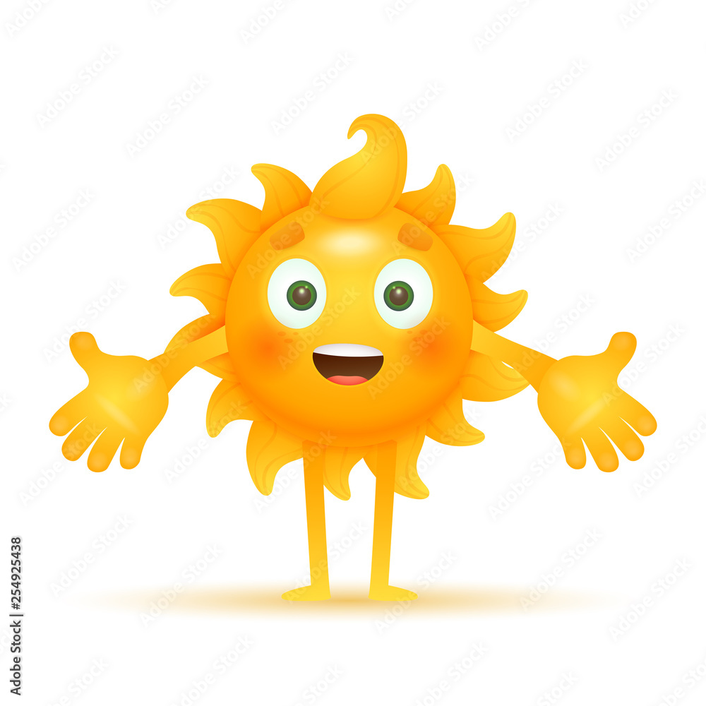 Happy cartoon sun welcoming you. Outstretched, cheerful, positive. Can be used for topics like hospitality welcoming, greeting