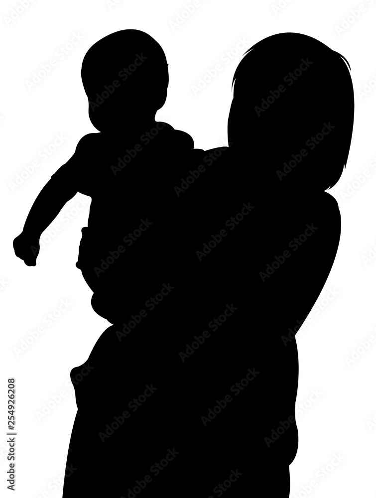 a mother and a baby , silhouette vector