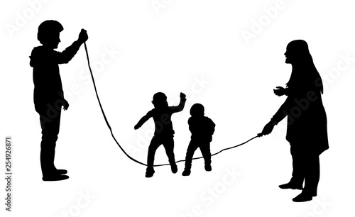 children jumping rope, silhouette vector