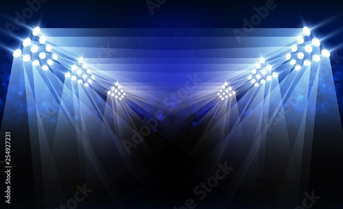 Bright stadium arena lights VS red blue vector design. Vector illumination