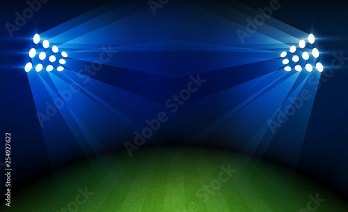 Football arena field with bright stadium lights vector design Vector illumination