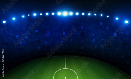 Football arena field with bright stadium lights vector design Vector illumination