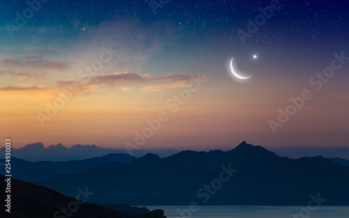 Canvas Print Ramadan Kareem background with crescent and stars