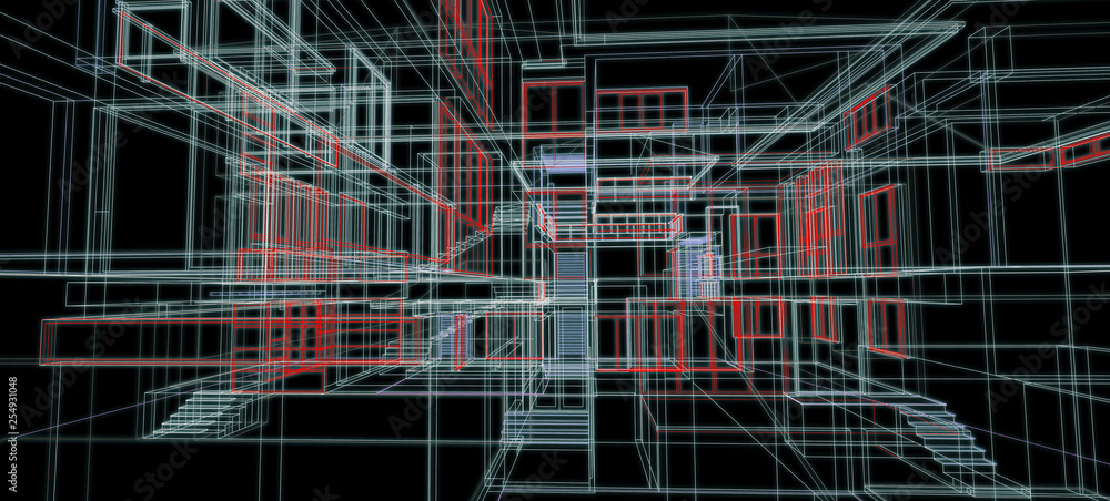 architecture design concept 3d perspective wire frame colorful rendering black background for abstract background or wallpaper destops architecture design concept 3d perspective wire frame colorful rendering black background for abstract background or wallpaper destops