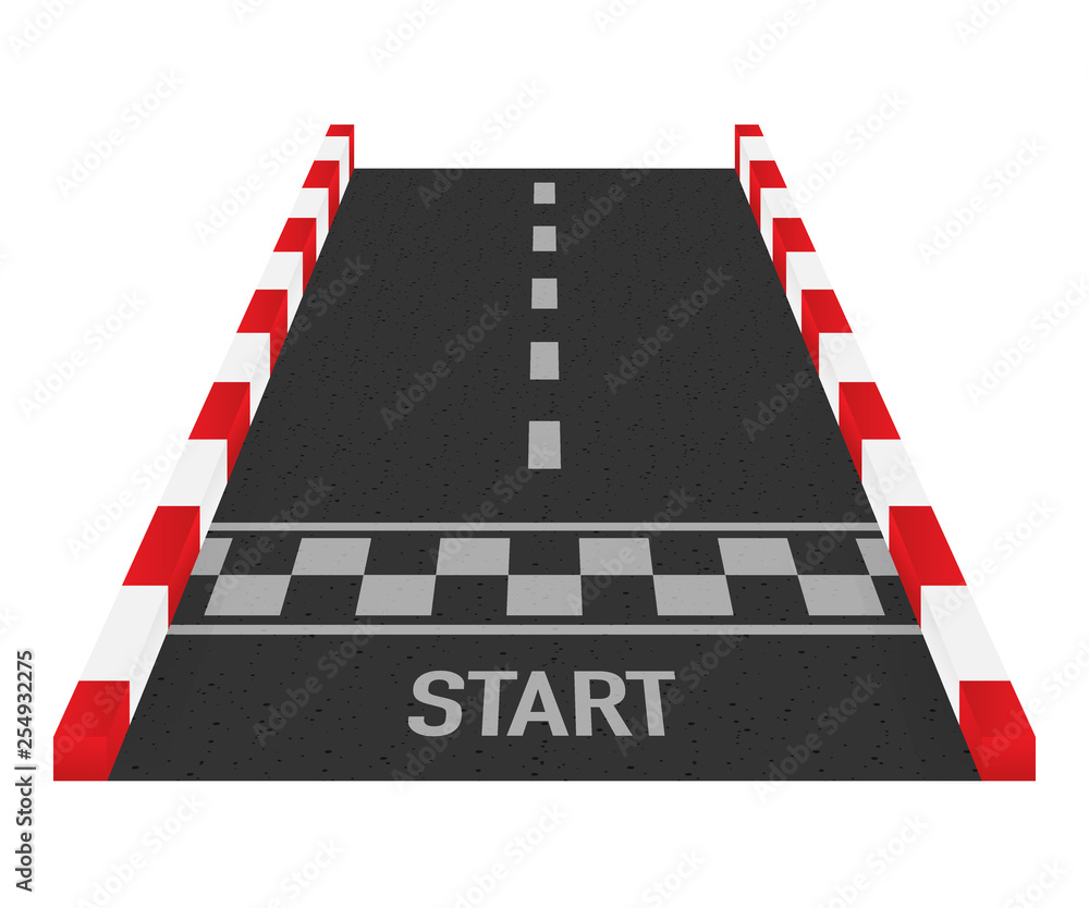 Rally races line track or road marking. Car or karting road racing ...
