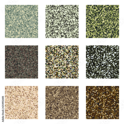Pixel camouflage pattern set military textile design