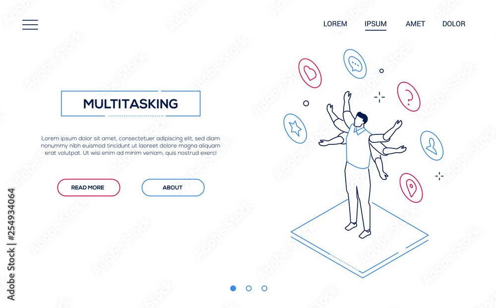 Multitasking concept - line design style isometric web banner