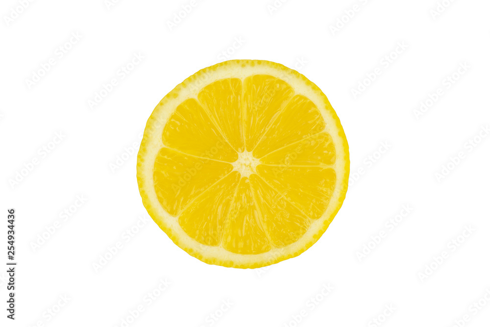 Fresh yellow lemon slice isolated on white background - image