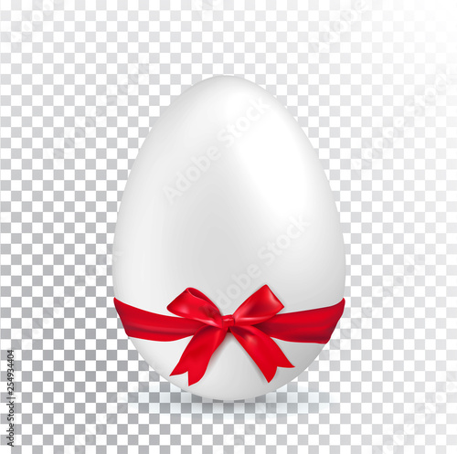 White Easter egg with red ribbon on transparent background. Minimalism.. Sale banner