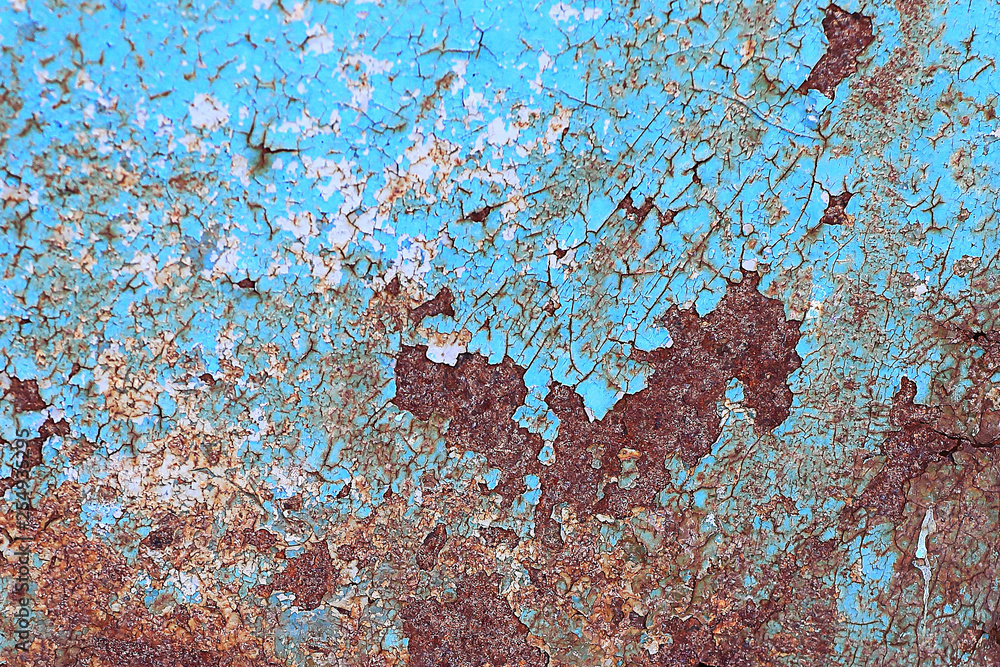 Fototapeta premium Peeling paint on wall seamless texture. Pattern of rustic blue grunge material
