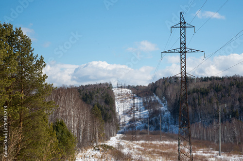 power line in the winter forest © woff