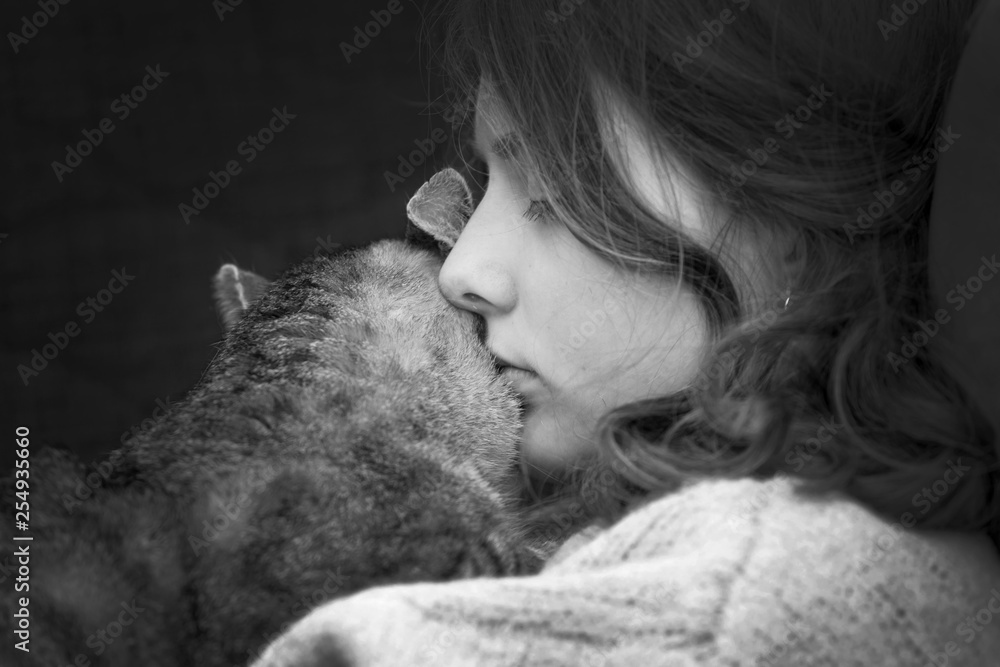 girl with a cat, cat and girl friendship girl with a cat, cat and girl friendship