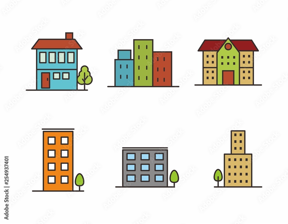 Set of building vector illustration isolated on white 