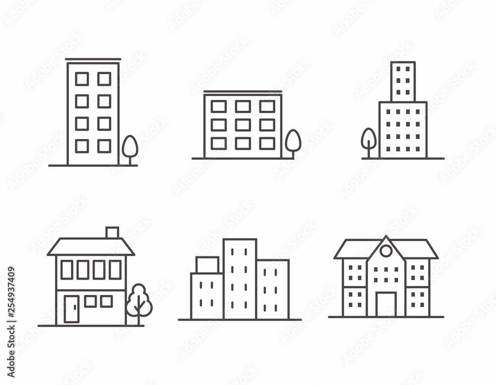 Set of building and real estate icon with simple line design 