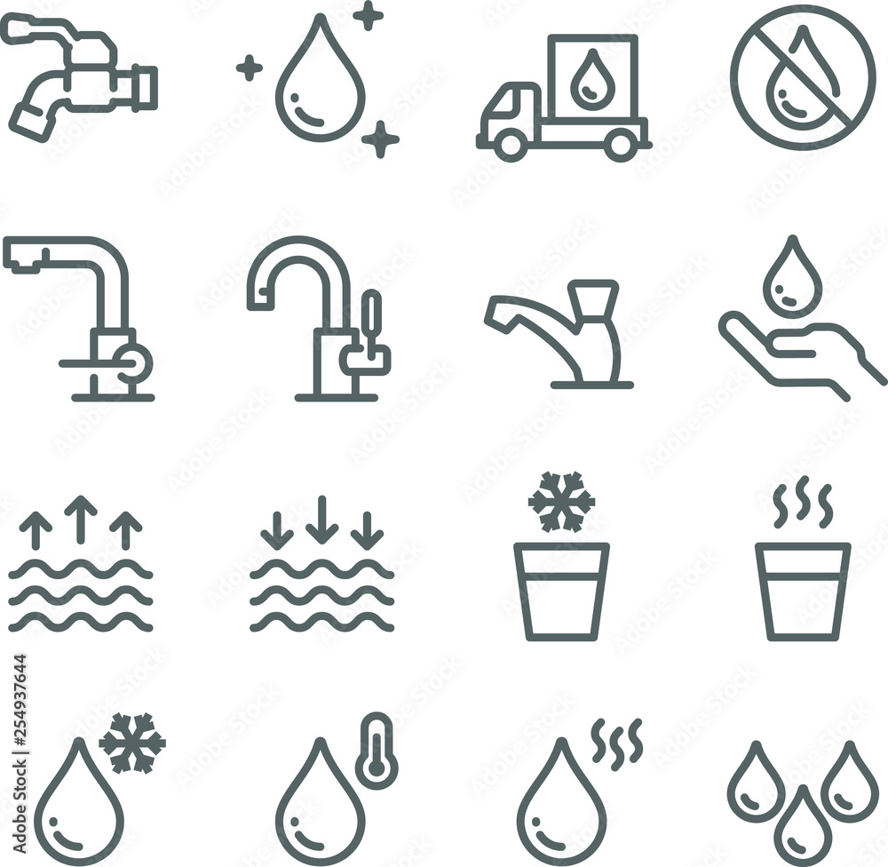 Water Icon Set. Contains such Icons as Tap, Faucet, Hot Water, No Water